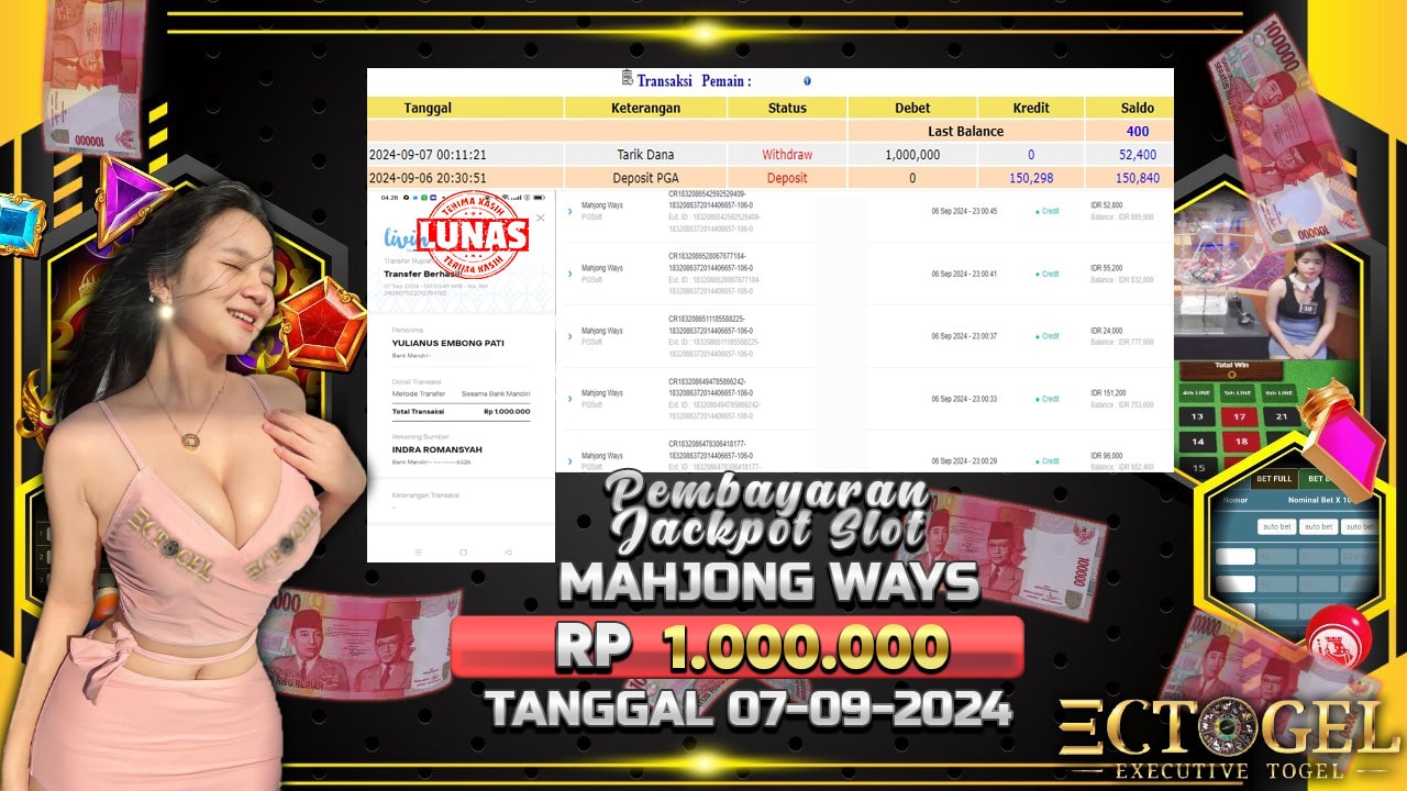 BUKTI JACKPOT SLOT MAHJONG WAYS TERPERCAYA DI INDONESIA TGL 07-09-2024