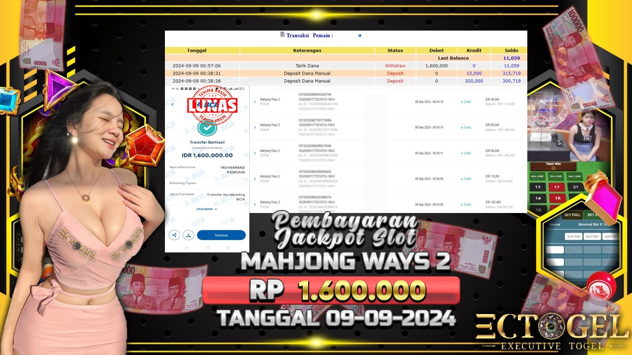 BUKTI JACKPOT SLOT MAHJONG WAYS 2 TERPERCAYA DI INDONESIA TGL 09-09-2024