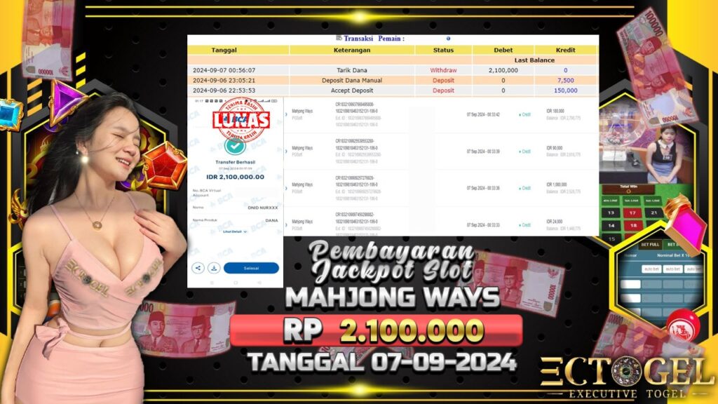 BUKTI JACKPOT SLOT MAHJONG WAYS TERPERCAYA DI INDONESIA TGL 07-09-2024