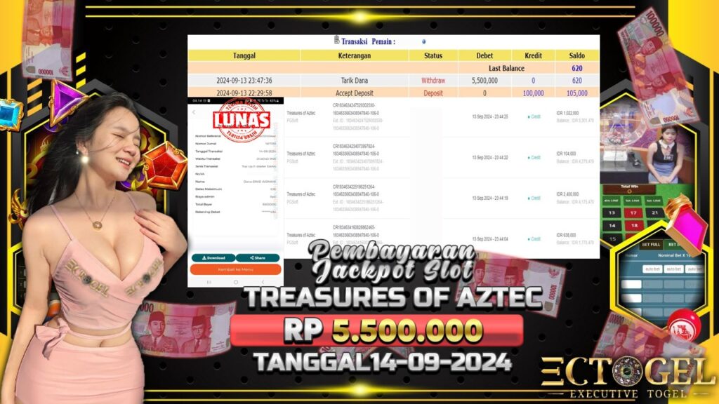 BUKTI JACKPOT SLOT TREASURES OF AZTEC TERPERCAYA DI INDONESIA TGL 14-09-2024