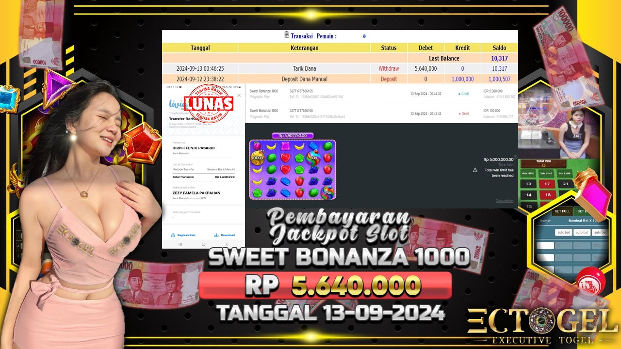 BUKTI JACKPOT SLOT SWEET BONANZA 1000 TERPERCAYA DI INDONESIA TGL 13-09-2024