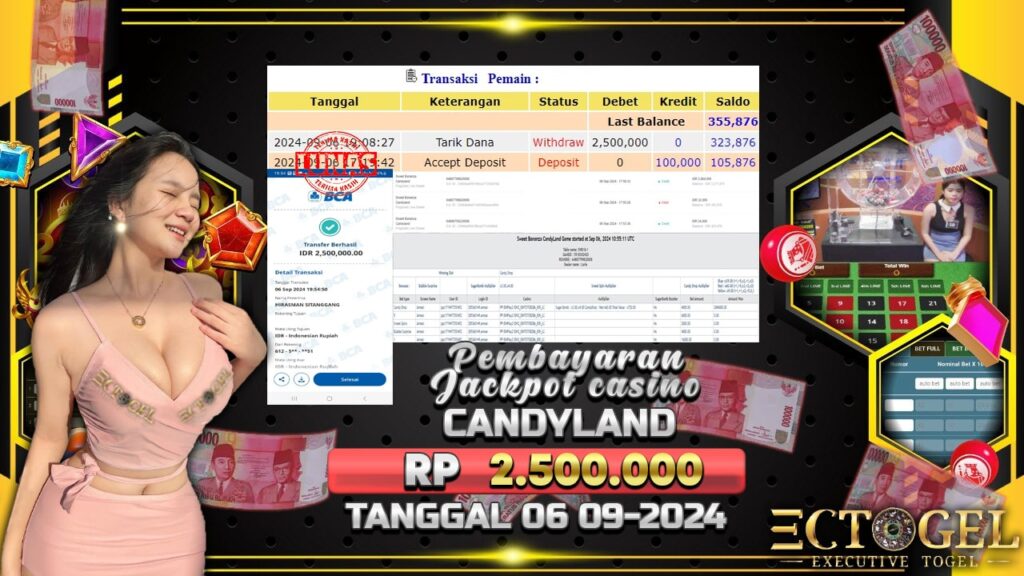 BUKTI JACKPOT LIVE CASINO CANDY LAND TERPERCAYA DI INDONESIA TGL 06-09-2024