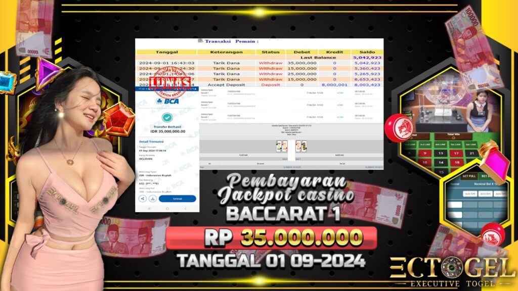 BUKTI JACKPOT LIVE CASINO BACCARAT TERPERCAYA DI INDONESIA TGL 01-09-2024