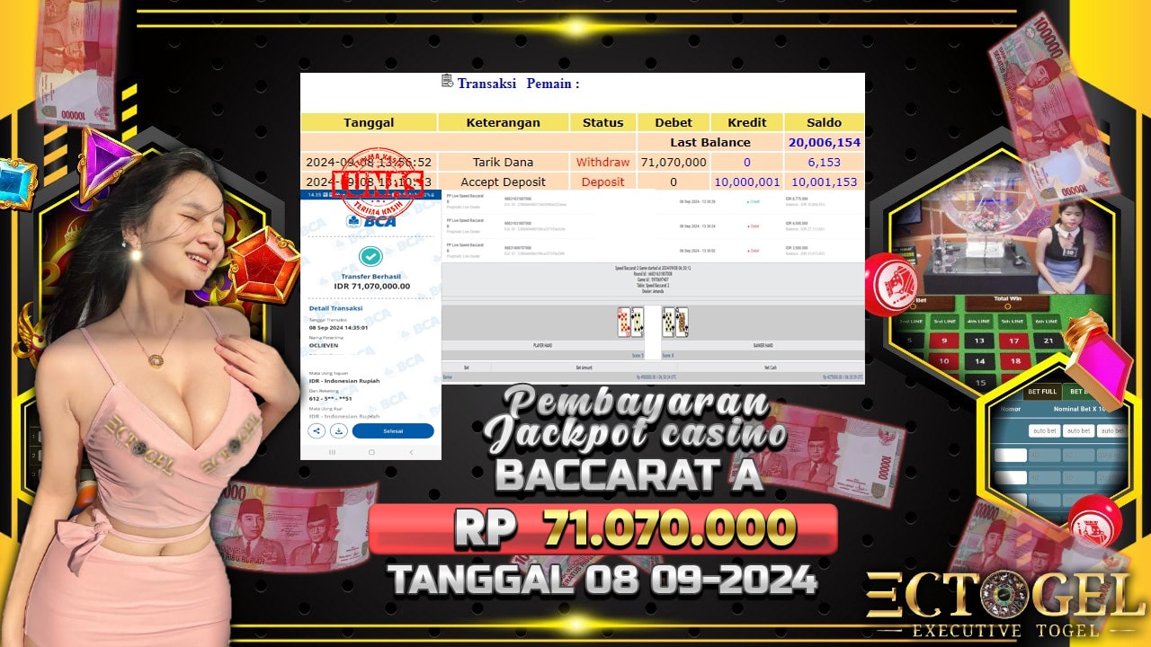 BUKTI JACKPOT LIVE CASINO BACCARAT A TERPERCAYA DI INDONESIA TGL 08-09-2024