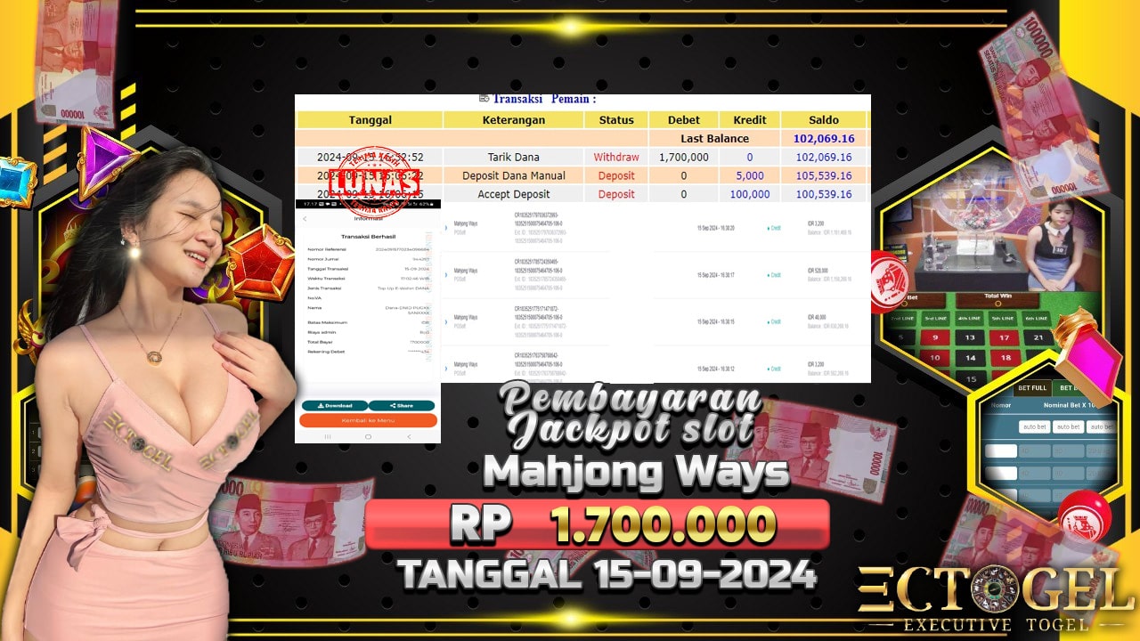 BUKTI JACKPOT SLOT MAHJONG WAYS TERPERCAYA DI INDONESIA TGL 15-09-2024